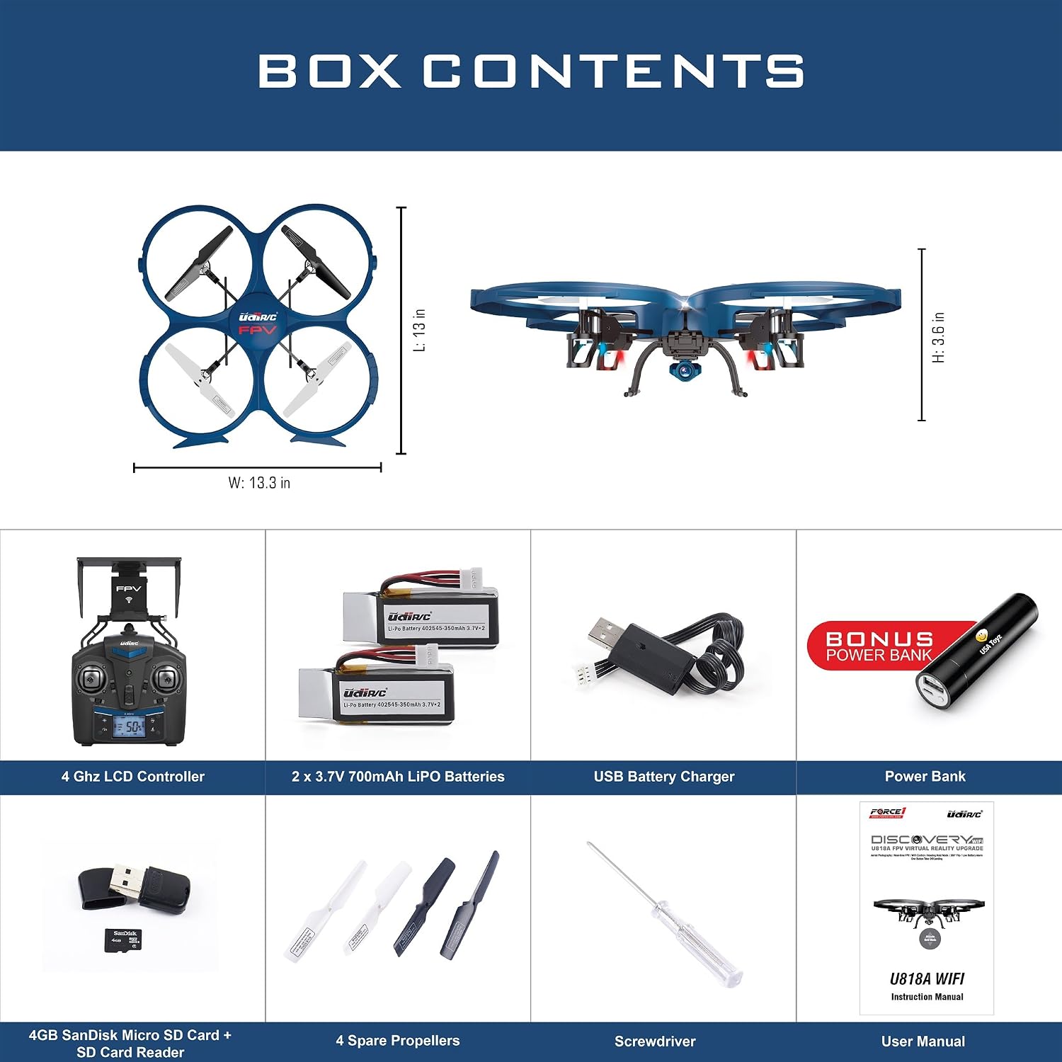 UDI U818A Drone with Camera Live Video WiFi FPV and Return Home Altitude Hold VR Compatible Quadcopter