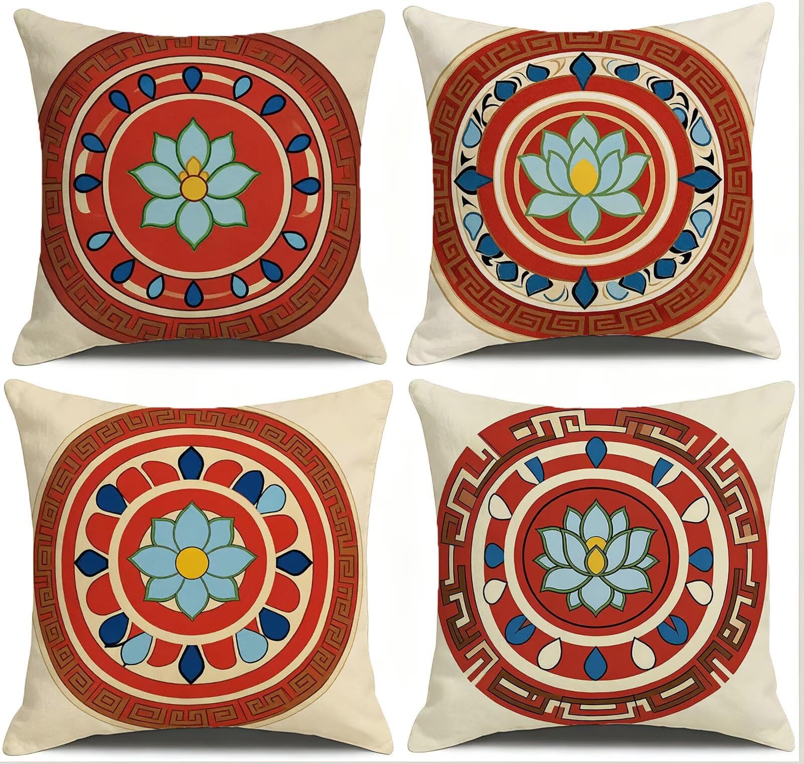 Rosso Federe Cuscini Divano 40x40cm, Cuscini da Esterno Set de 4, Cod-154 | Lin Copricuscini Decorativi Letto Arredo, per Letto, Soggiorno, Giardino, Esterno, Casa Decorazione Set di 4 Retro
