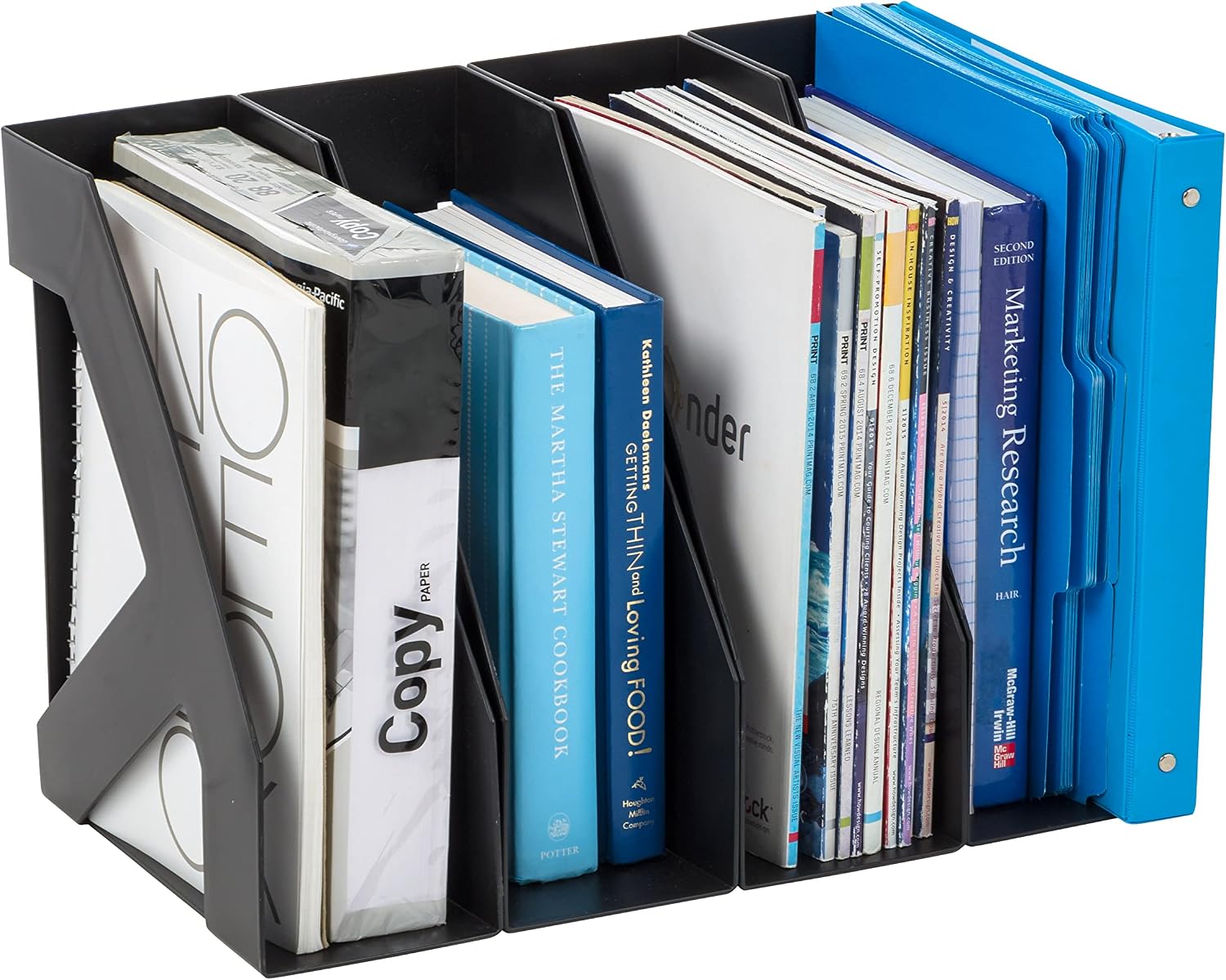 IRIS USA Large Vertical Magazine Organizer Holder, 8-Pack, Bookshelf Storage Organization for Paper File Notebook School Subject Binder Music Book with Two Open Sides for Easy Access, Black