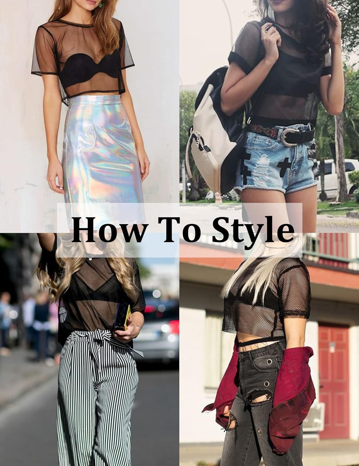 Avidlove Women's Sheer Fishnet Top Sexy Short Sleeves Net T Shirts Crop Top - Image 5