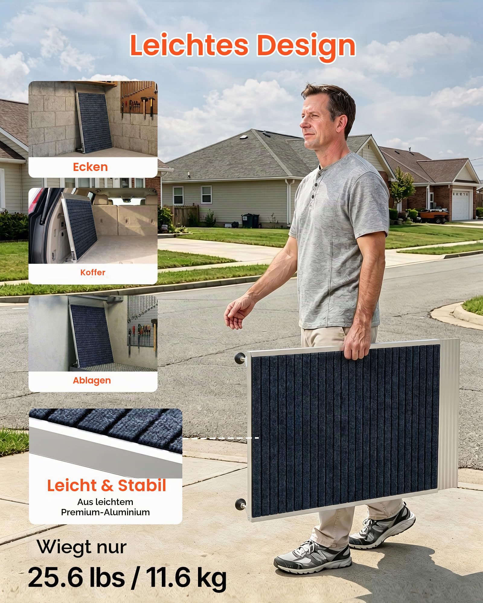 VEVOR Schwellenrampe 915x915mm, 317,5kg Belastbare Rollstuhlrampe mit Verstellbarer Höhe, rutschfeste Auffahrschiene aus Alu, Stabile Auffahrrampe für Rollstuhl Scooter Türschwelle Bordsteine Treppen