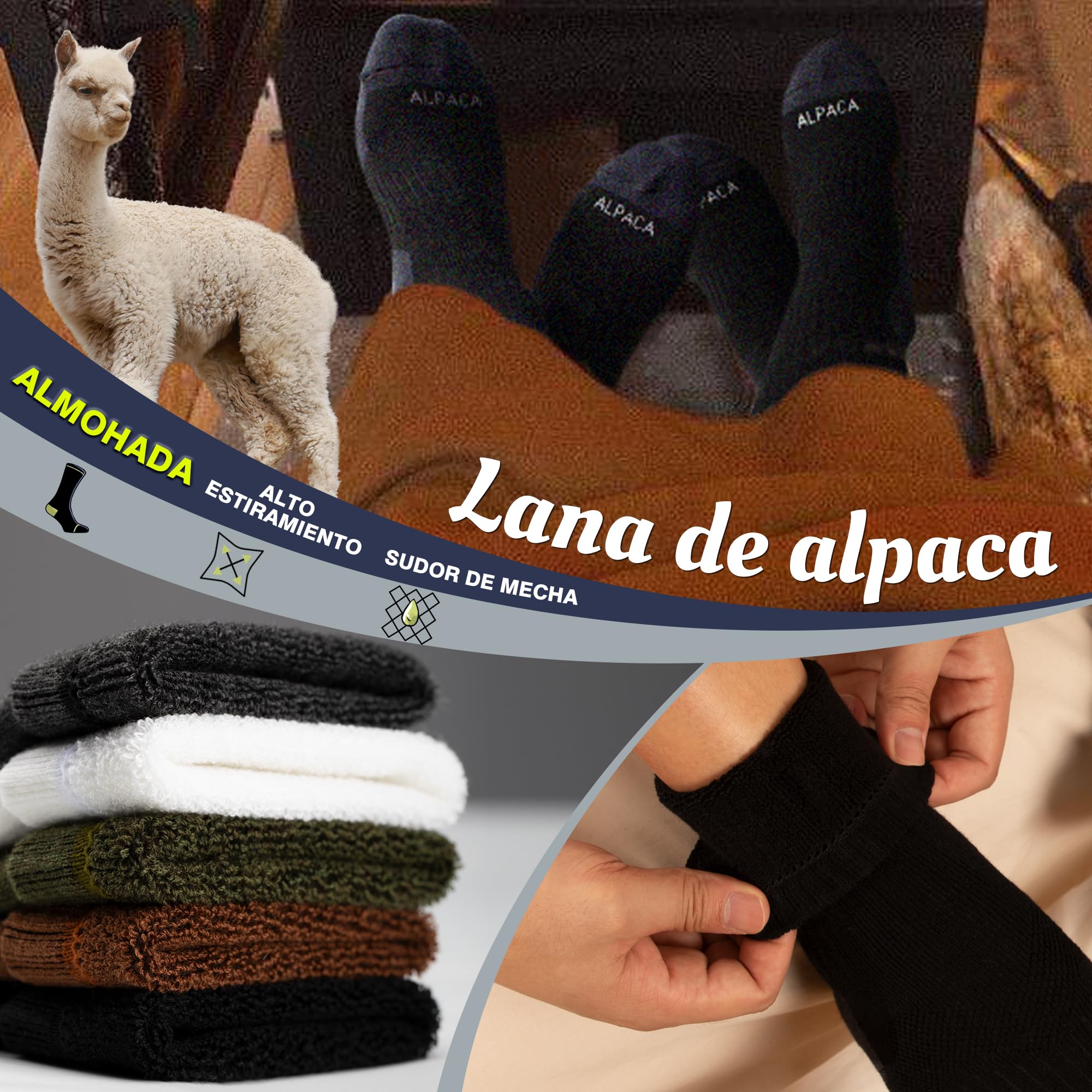 ineepor Calcetines Termicos de Alpaca Mujer Hombre Calcetines Compresion Invierno Transpirables para Deporte Running Senderismo Trail Esqui 35-51 2 Pares