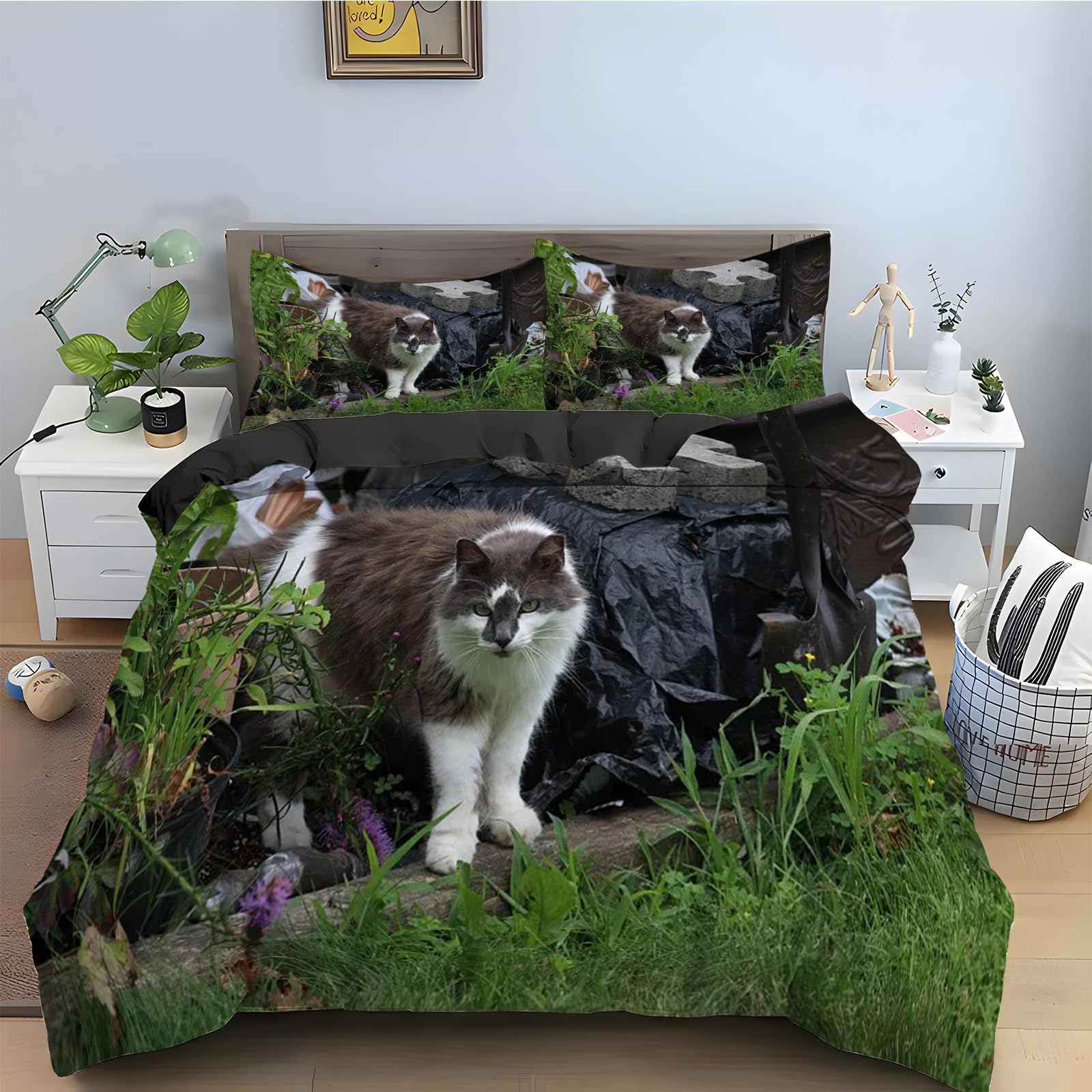 Housse de couette chat des forêts 90x190 cm pour créer un cocon nature dans une chambre d'enfant