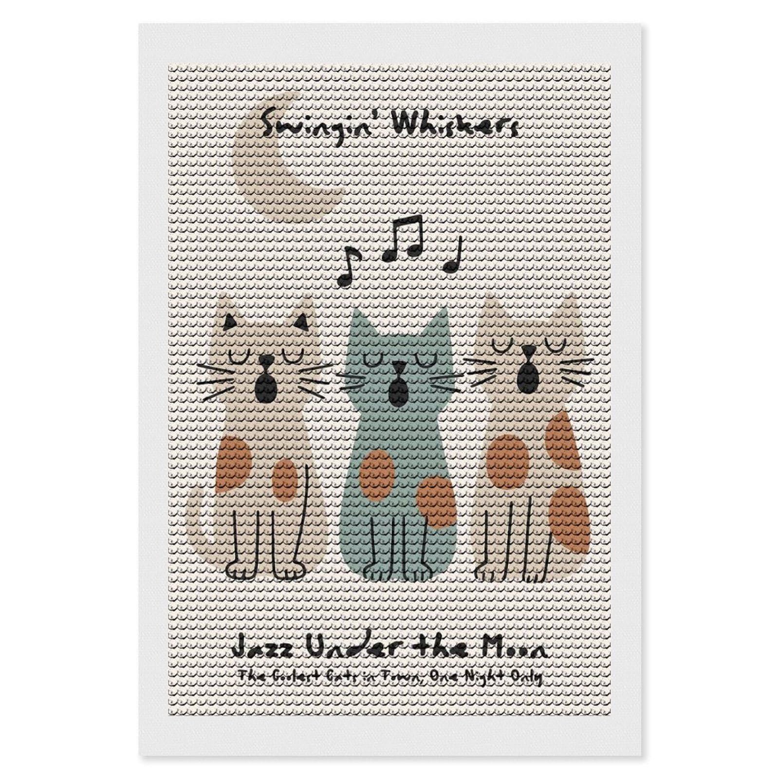 Junmoney SwinginWhiskers Jazz Cats DIY Diamond Art Canvas Kit 8"x12", Christmas Gift, for Family Craft Time, Leisure Activity, Home Wall Art