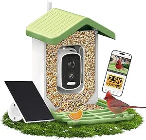 Bird Feeder with Camera Solar Powered, AI Identify Birds Species 10000+, 2.5K HD Video App Live View, Smart Bird Feeder for Outdoors Backyard, Gifts for Birdlovers Mom Dad asin的图片
