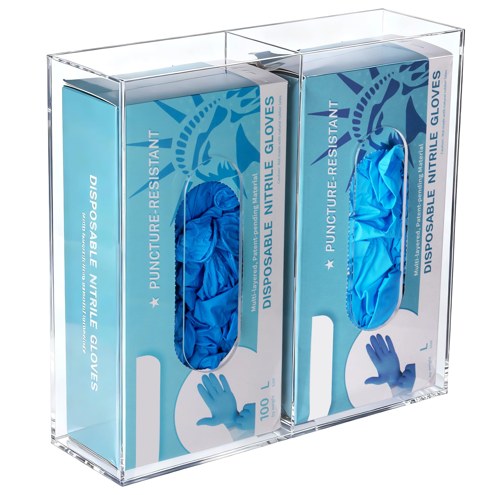 Porta dispenser per guanti in acrilico, a parete, doppio guanto per medicina, lattice, gomma, nitrile, esame, scatole per guanti usa e getta, per tessuti, trasparente