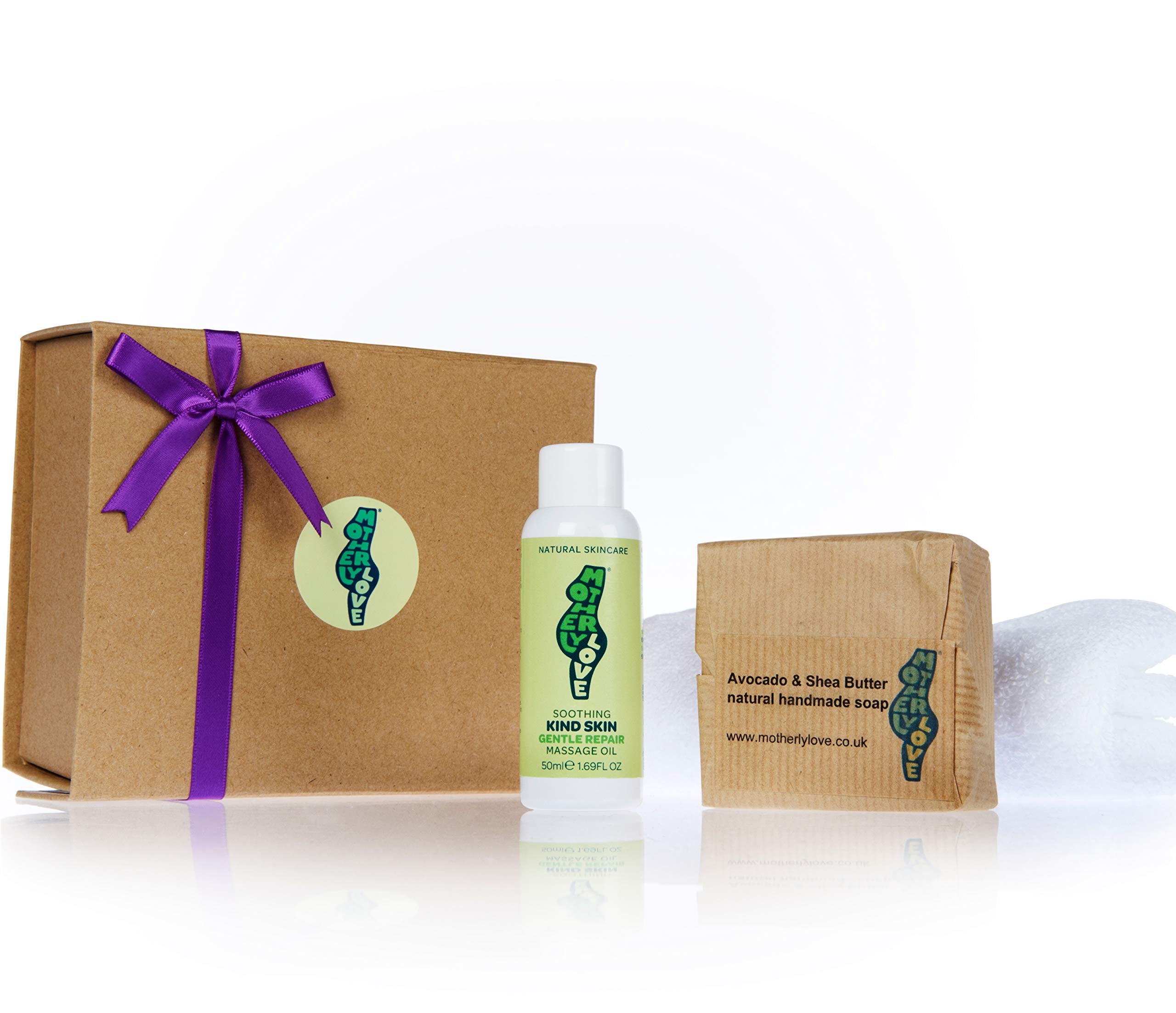 MotherlyloveSENSITIVE SKIN Gift Box | 100% Natural & Vegan: Soothing Repair Oil & Avocado + Shea Butter Soap | Made in UK by an Expert Midwife