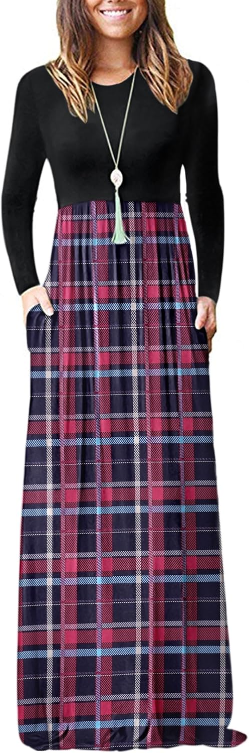AUSELILY Women's Long Sleeve Dress Loose Plain Long Casual Maxi Dresses with Pockets 2025 New
