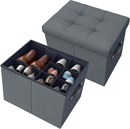 Paquete de 2 organizadores otomanos de almacenamiento para zapatos, caja de almacenamiento con divisores ajustables para zapatos, ropa, juguetes,