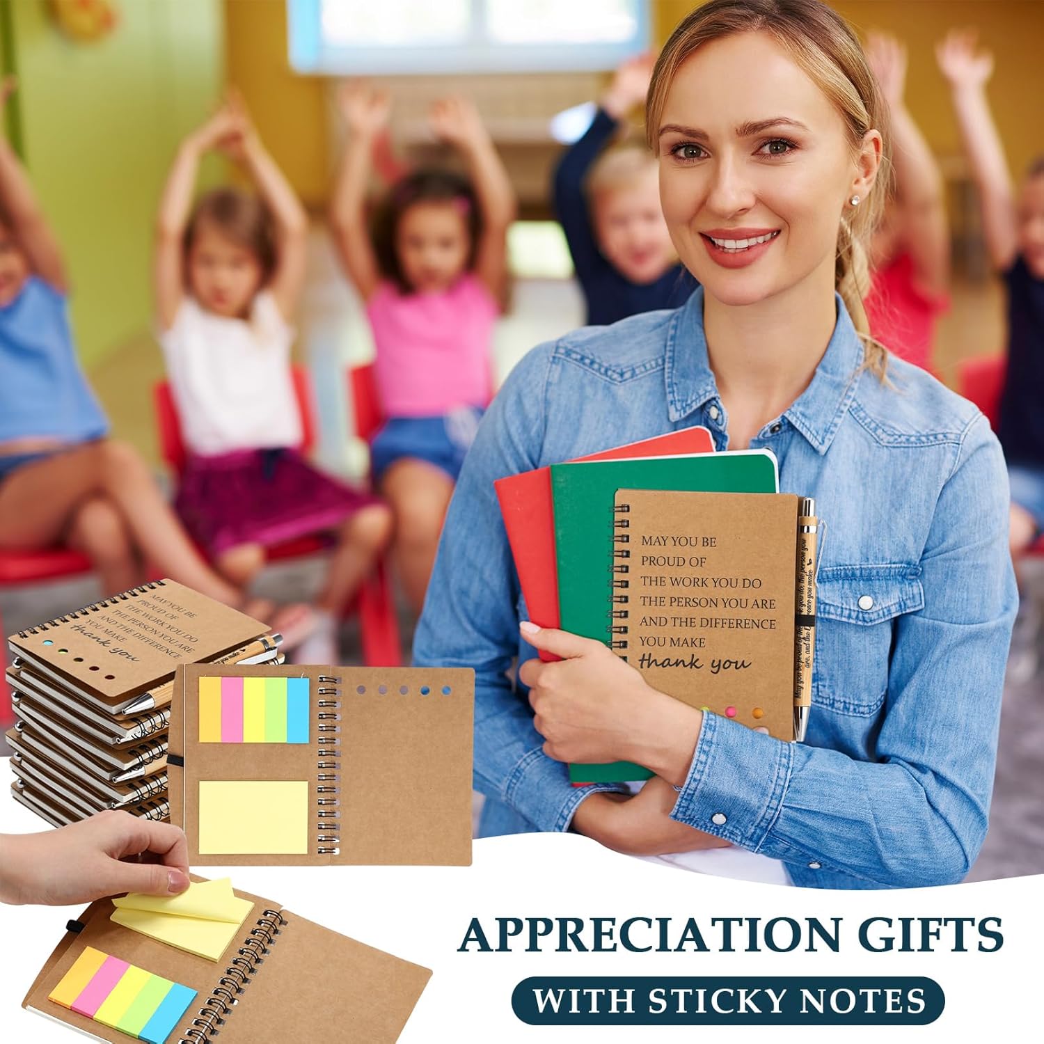 Employee Appreciation Gifts Bulk Inspirational Glass Cup Makeup Bag Bamboo Pen Motivational Notebook and Bag for Volunteer Lab Week Mother Day Team Office Staff