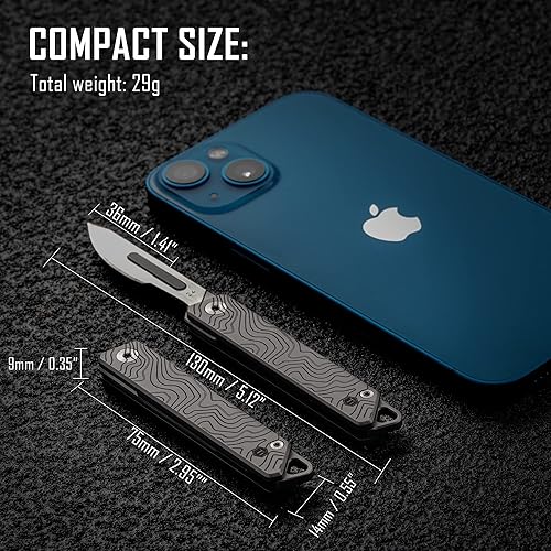 Miniatura 6 de KeyUnity KK02 Cuchillo de bolsillo de titanio, cuchillo plegable de llavero de apertura rápida con cuchillas reemplazables #24 para transporte