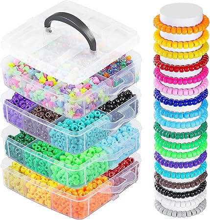 4800Pcs Pony Beads,24 Colors Pony Beads Bulk for Bracelets Making,Plastic Bead for Jewelry Making, DIY Crafting,Hair Braiding 6x9mm