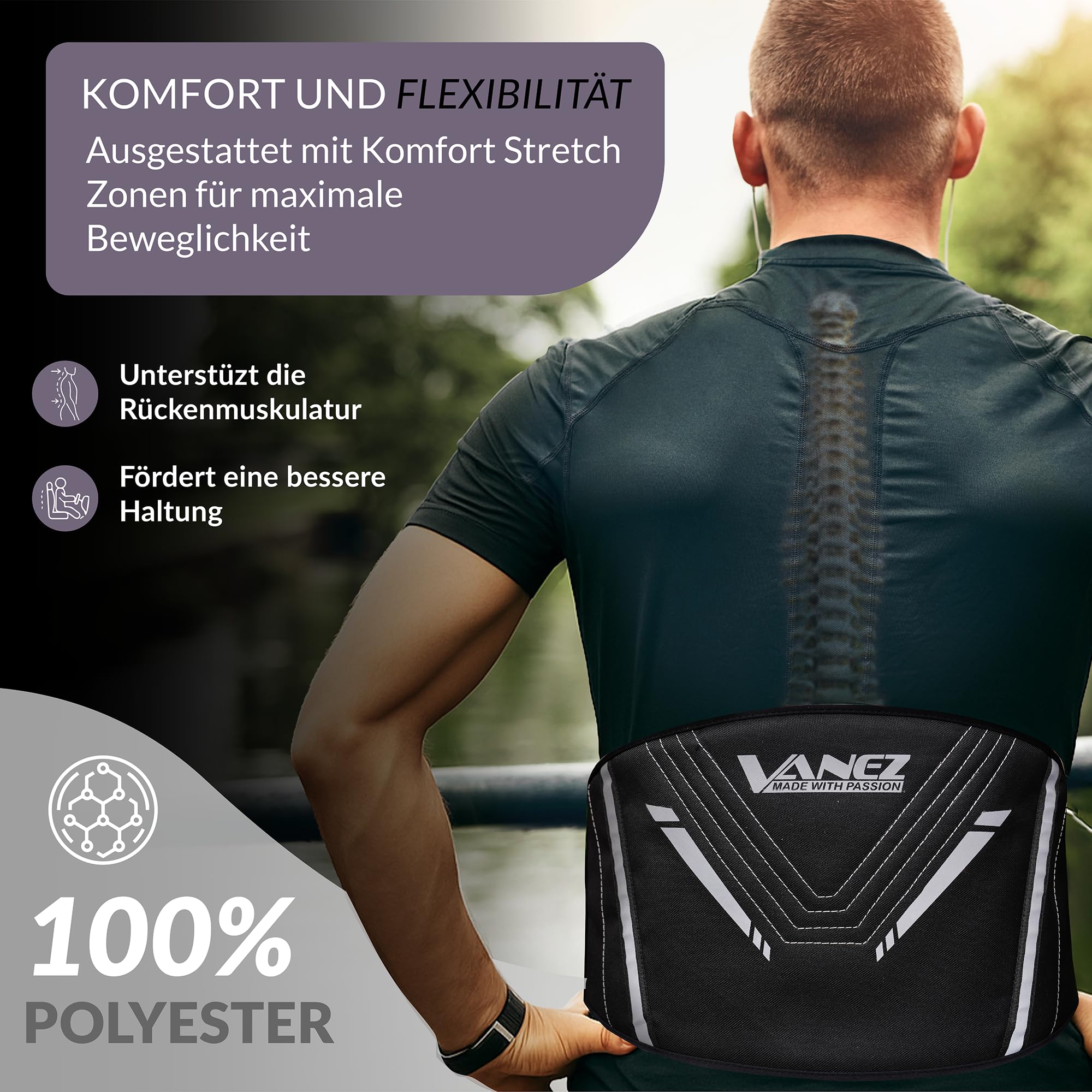 Nierengurt / Nierenwärmer VANEZ Damen & Herren, schwarz kompatibel für Motorrad, Roller, Moped, Quad, Mofa, Outdoor, Universal Rückenprotektor