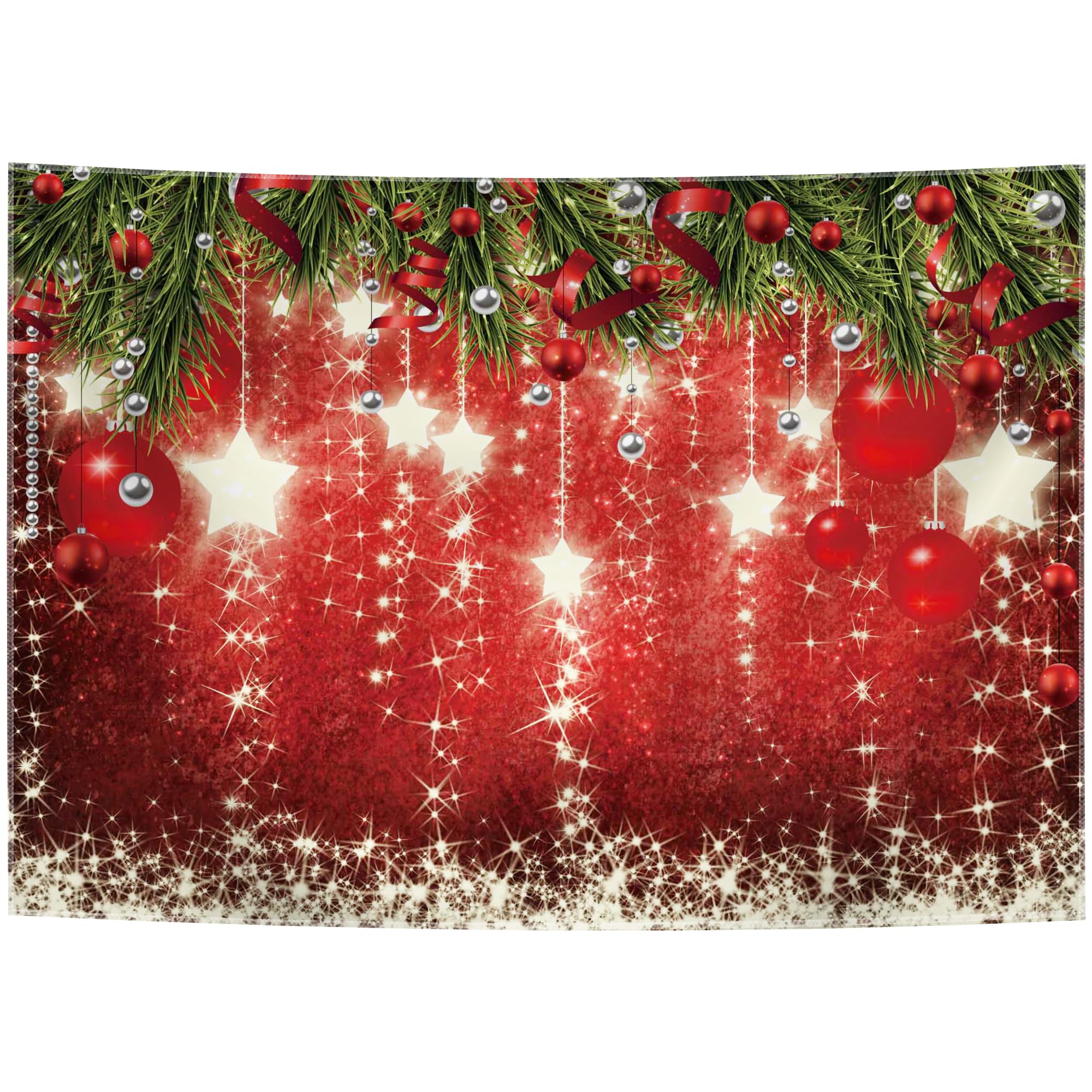 Fluzimir 7x5FT Red Christmas Backdrops Xmas Ball Vintage Theme Background Shining Stars New Year's Eve Background Backdrop for Christmas Party