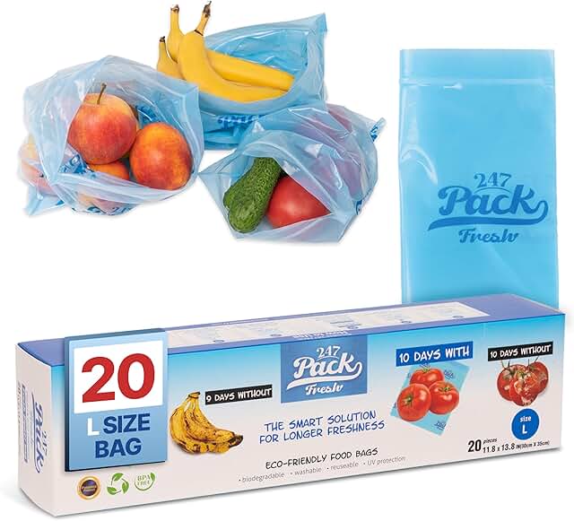 Freshpack 247 Zipper Bag Size L 12×14 inches (1.5 gallon) – Reusable Foo...