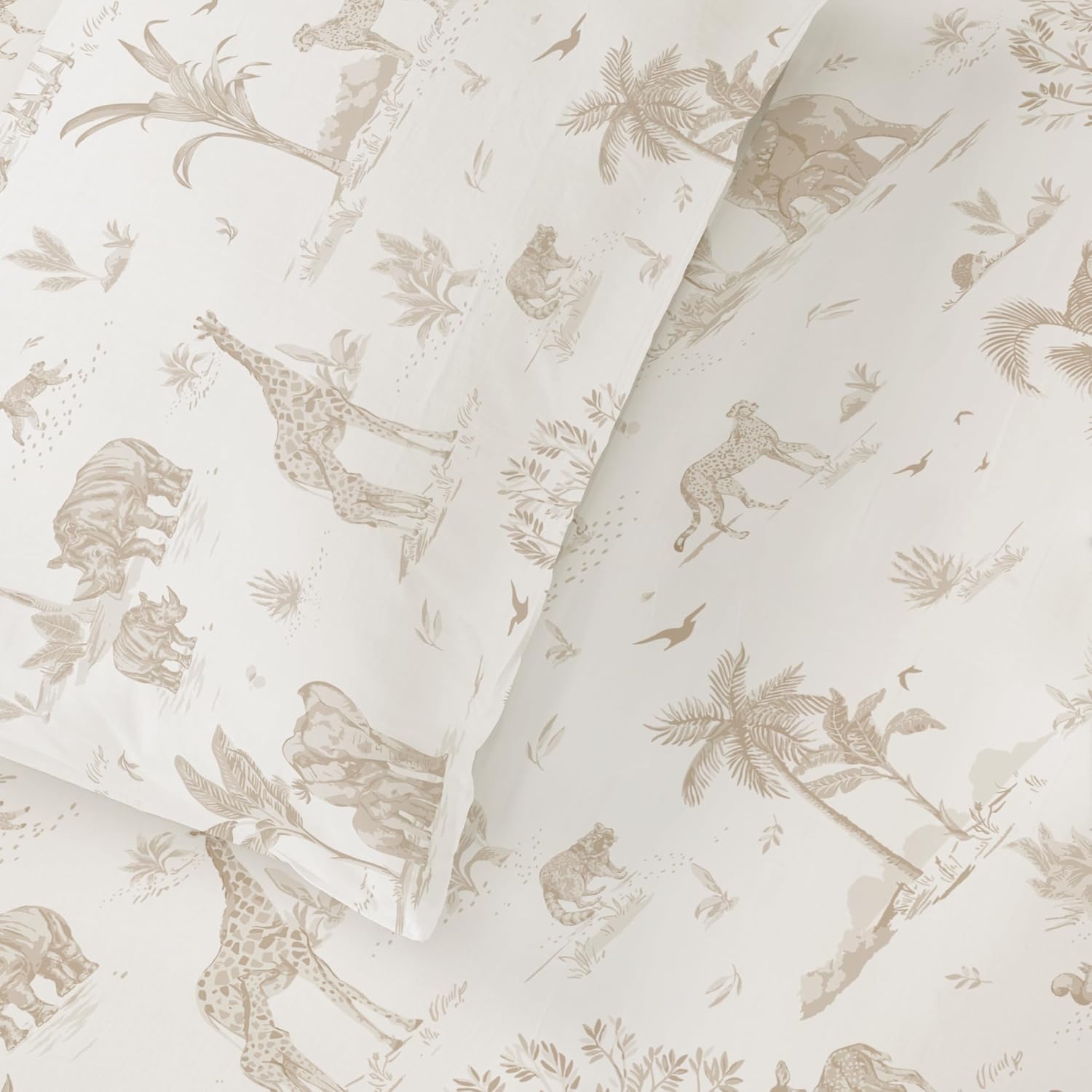 MakeMake Organics Organic Full Fitted Sheet Set GOTS Certified Organic Cotton Fitted Sheet with Pillowcase Ultra Soft Non Toxic Breathable Hypoallergenic Animals Theme Room (Full, Safari)
