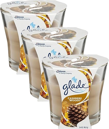 Glade Tarro de vela, ambientador, maderas de cachemira, 3.4 onzas (paquete de 3)
