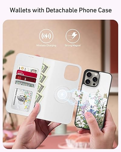 Miniatura 2 de Funda tipo cartera para iPhone 14 Pro Max, funda desmontable con tapa y bloqueo RFID, 4 ranuras para tarjetas, funda de piel sintética con función