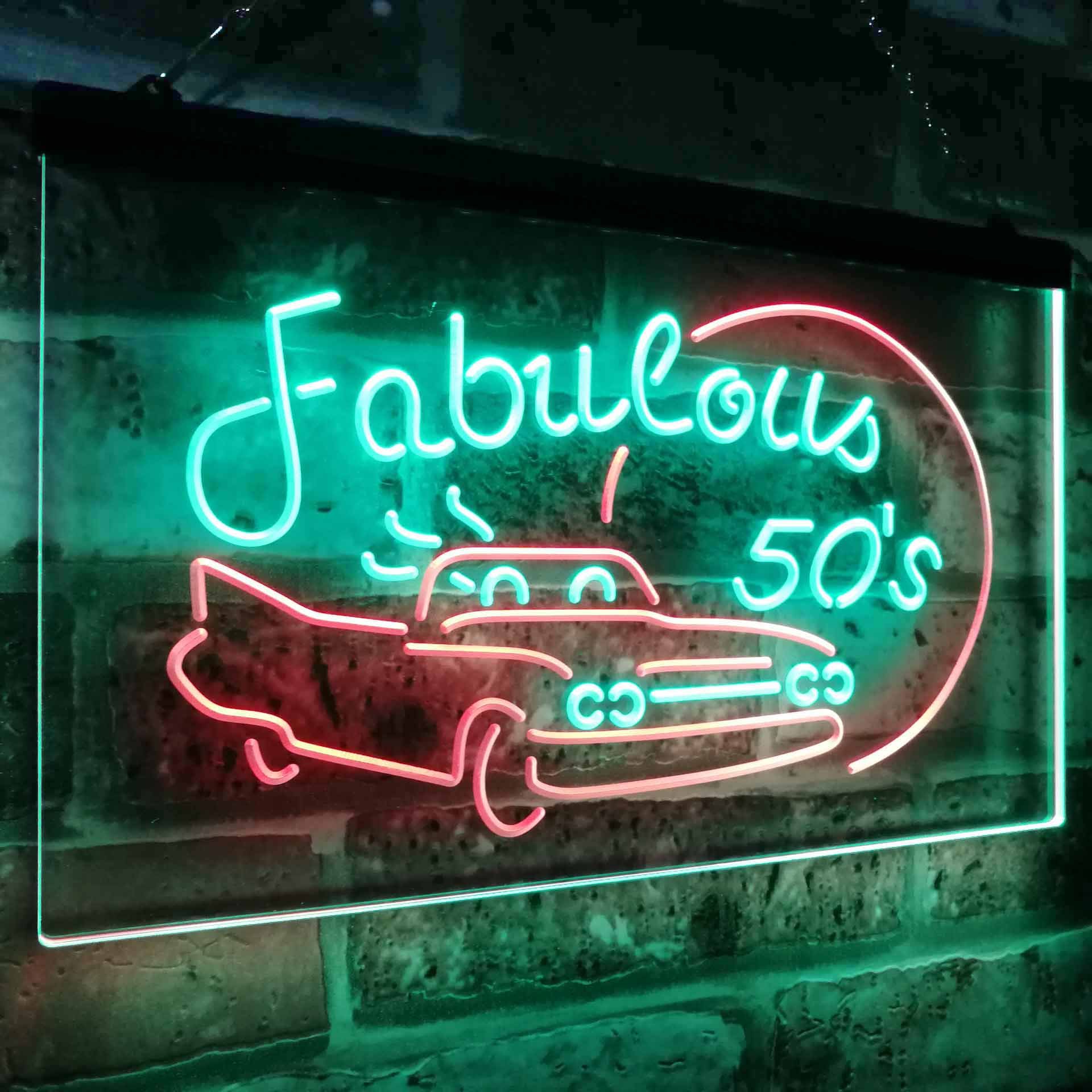 ADVPRO The Fabulous 50s Sport Car Man Cave Bar Display Dual Color LED Enseigne Lumineuse Neon Sign Vert et Rouge 600 x 400mm st6s64-i3075-gr