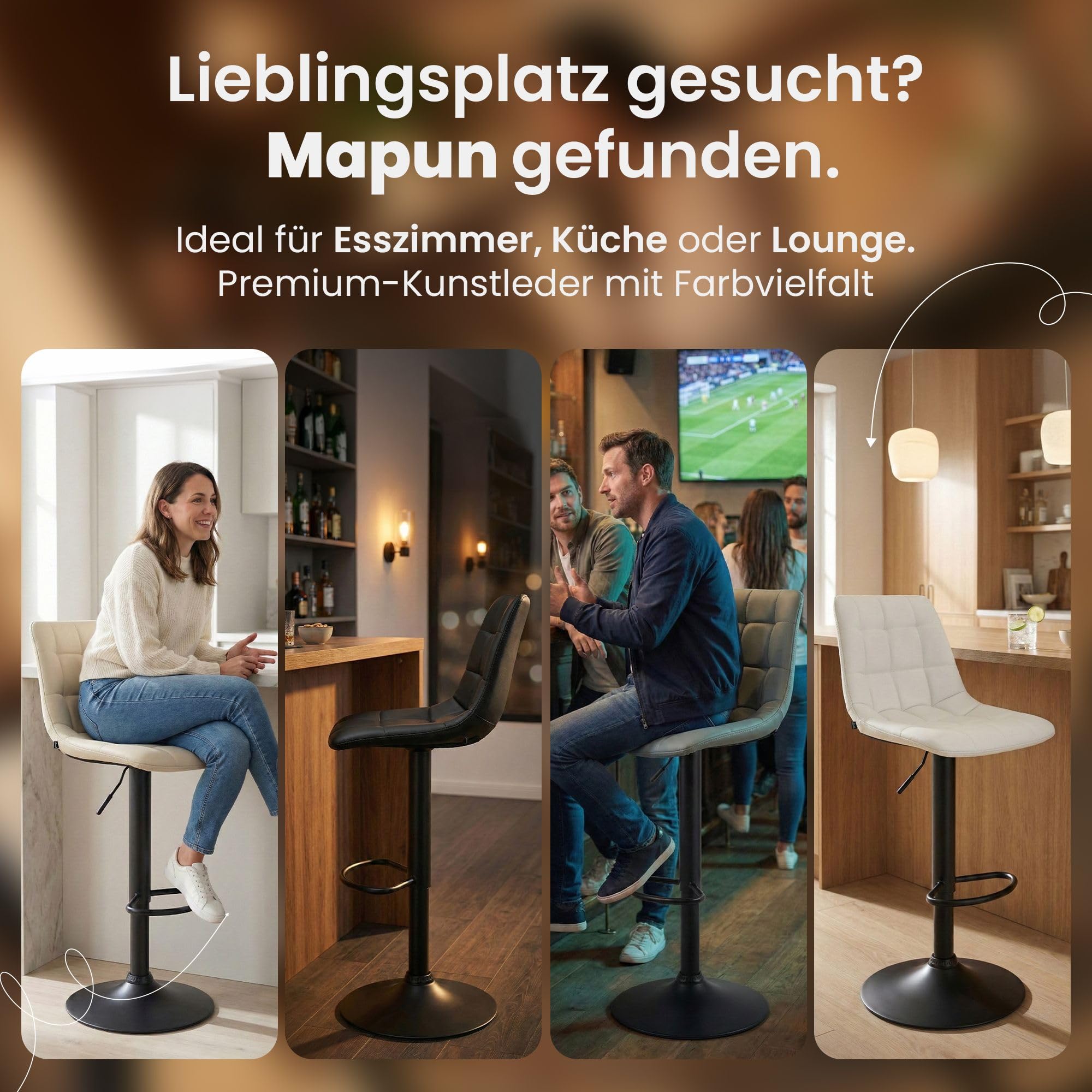 CLP Barhocker höhenverstellbar Mapun, Barstuhl 360° drehbar, gepolstert mit Metallgestell für Küche, Theke, Bar und Lounge, Farbe:schwarz, Material:Kunstleder