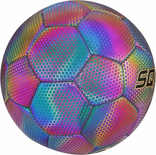 Miniatura 2 de SQUAD Balón de fútbol holográfico reflectante tamaño 5  Pelota reflectante brillante para juegos nocturnos y entrenamiento  Cuero sintético duradero