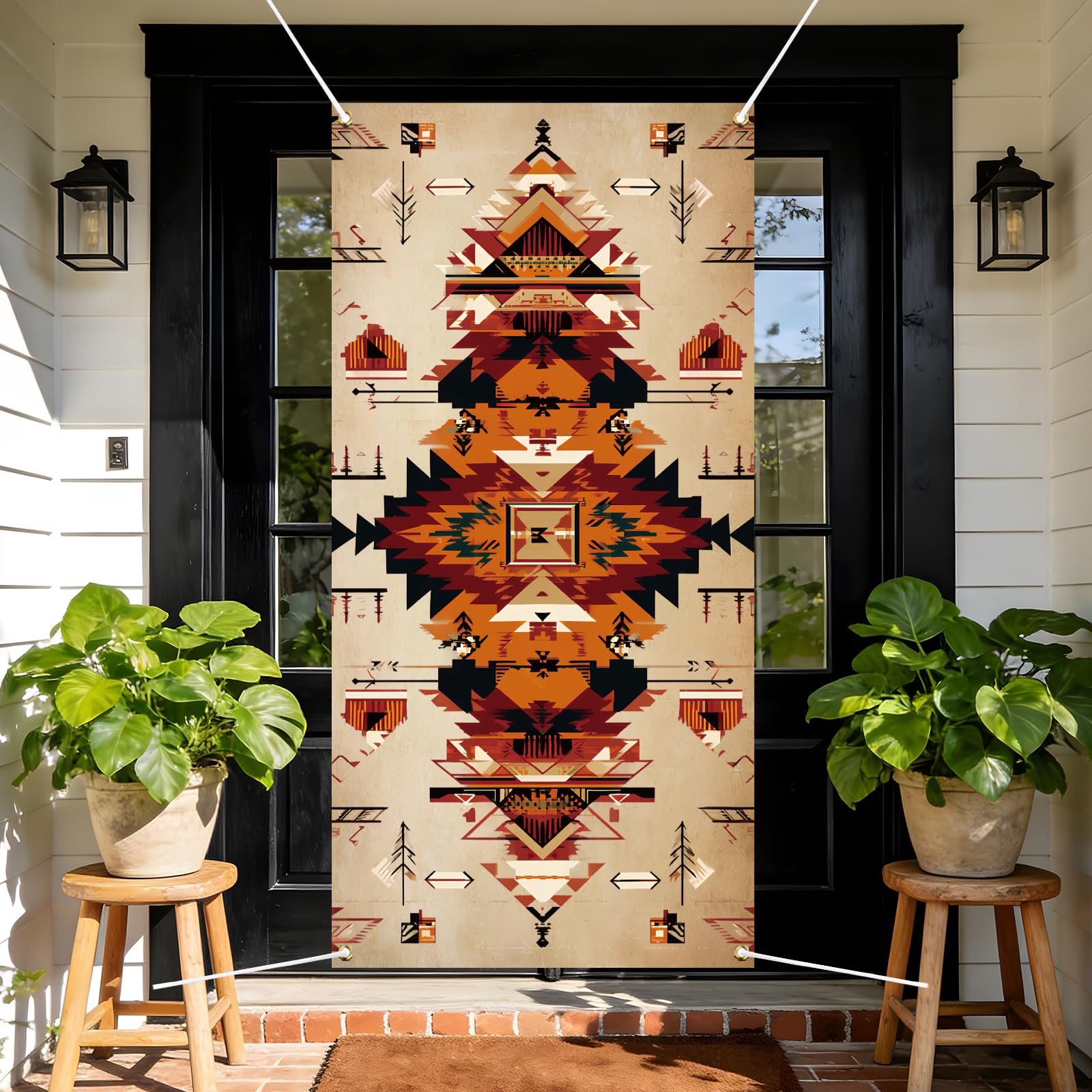 arricraft 1pc American Tribes Polyester Door Cover, 72.83"x35.43" Geometric Tribal Ethnic Pattern Backdrop Banner Door Porch Sign Photography Background for Party Porch Home Decor Accessories