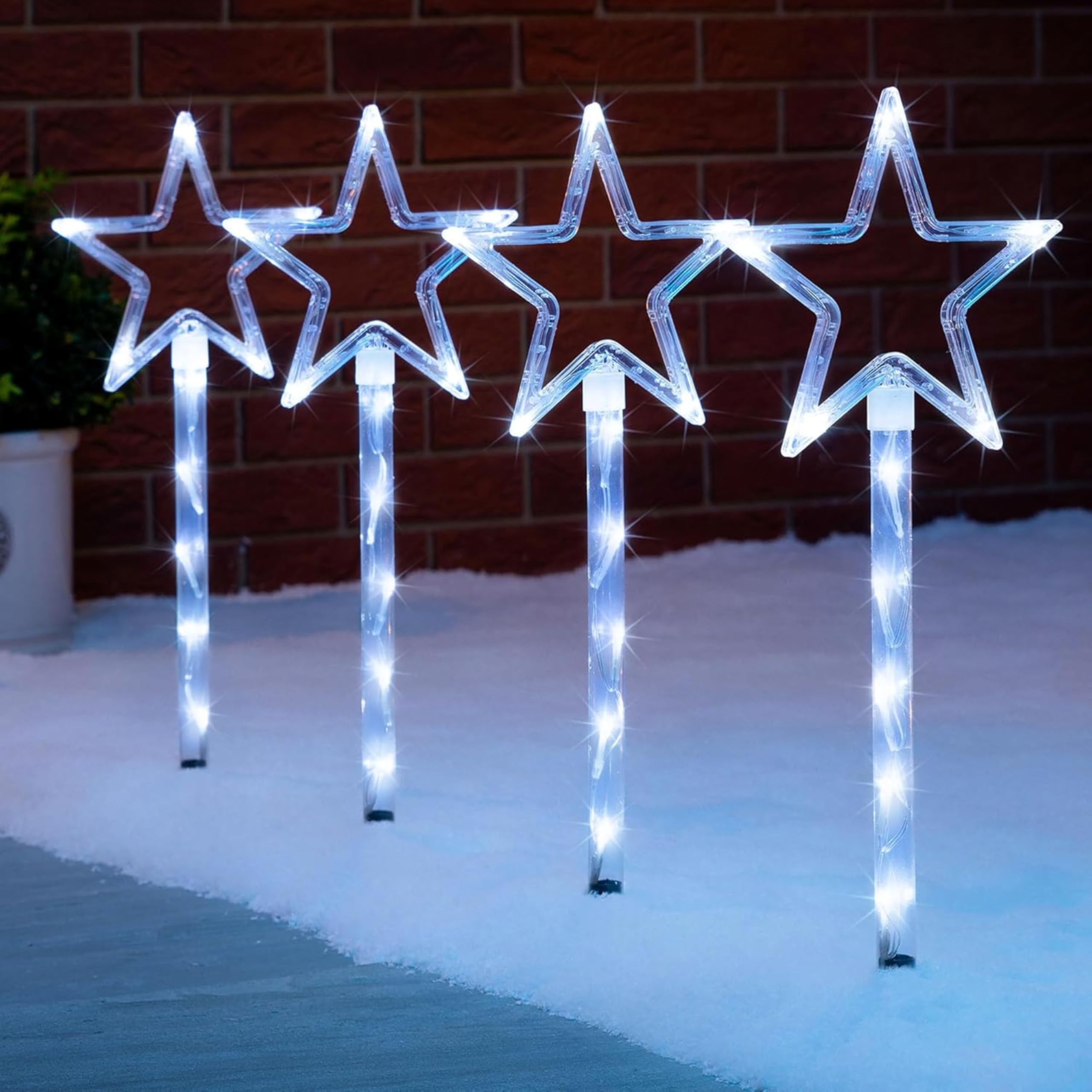 ADEPTNA 4 Pack Star Path Lights - 60 LED Battery Operated Garden Stake Lights with 8 Modes - Outdoor Xmas Lights for Pathways Walkways Lawn Garden Driveway Decor - Perfect for Christmas (Cool white)