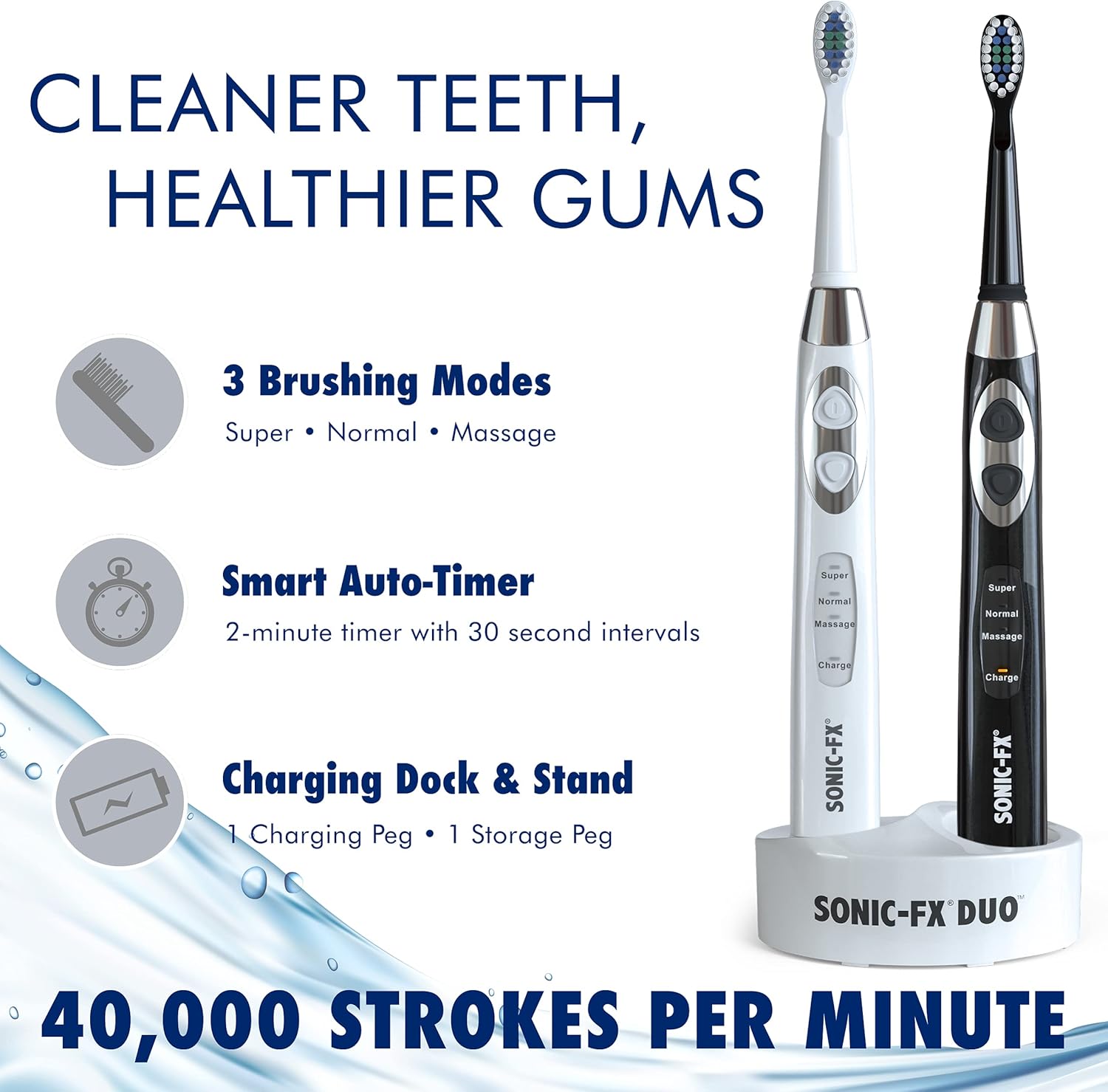 Sonic-FX Duo Dual Handle Rechargeable Electric Toothbrush Set for Adults and Kids - 3 Modes, Smart Auto-Timer - with Charging Dock Brush Holder and 14 Brush Heads - Black and White : Everything Else