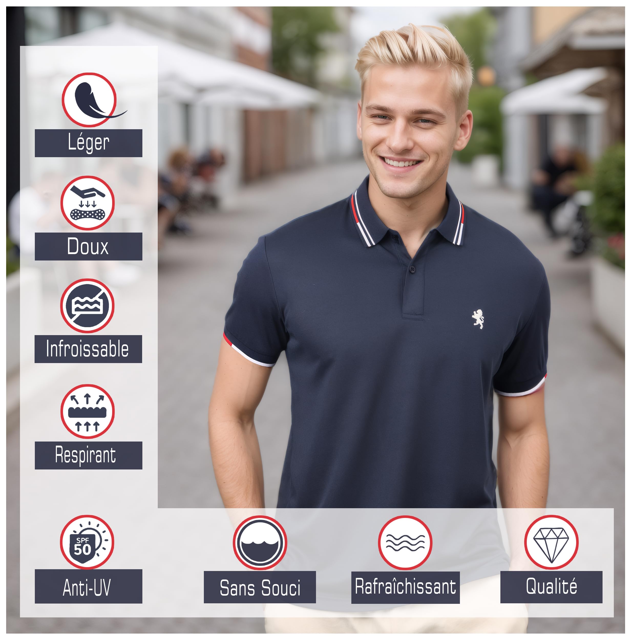 Albert Morris Polo Shirts pour Homme - Manches Courtes, Respirant, Séchage Rapide, Protection UV, Coupe Classique, Été Golf, Style Sportif Business Décontracté