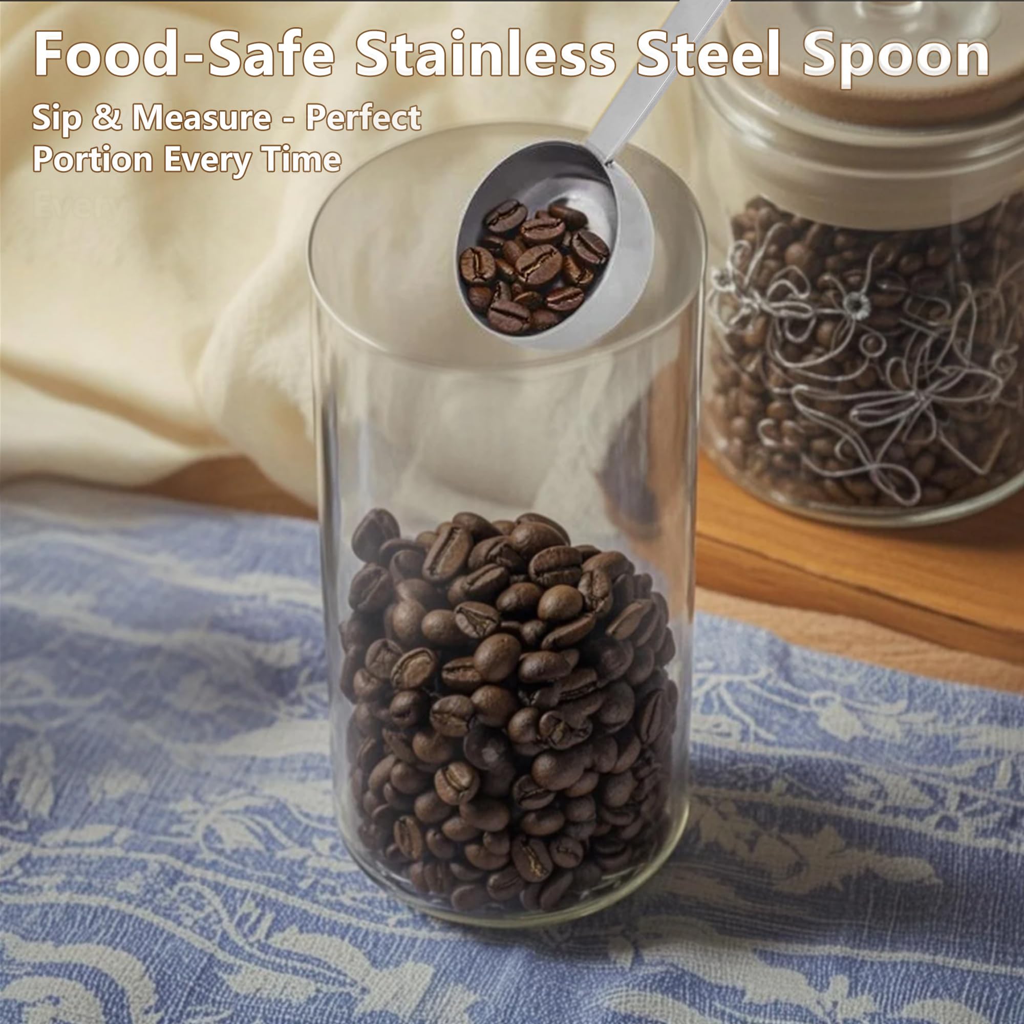 Kaffeebohnenbehälter mit Holzregal und Löffeln, luftdicht, klares Glas, ideal für Zuhause, Büro und Kaffeeliebhaber, Geschenk-Set