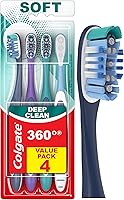 Colgate 360 Deep Clean Soft Toothbrush 4 Pack - Whole Mouth Clean, 151% More Bacteria Removal, Tongue Cleaner