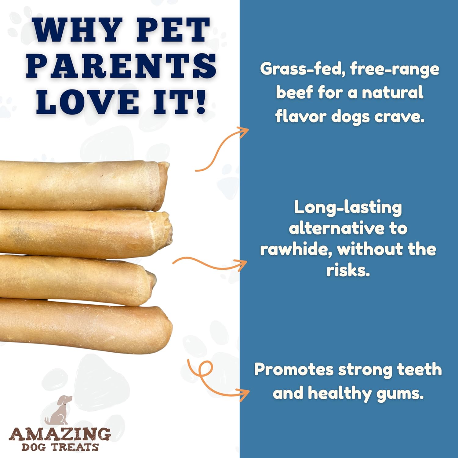 Amazing Dog Treats 10 Inch Mega Thick Collagen Roll (6 Count)- Collagen Beef Cheek Rolls for Dogs