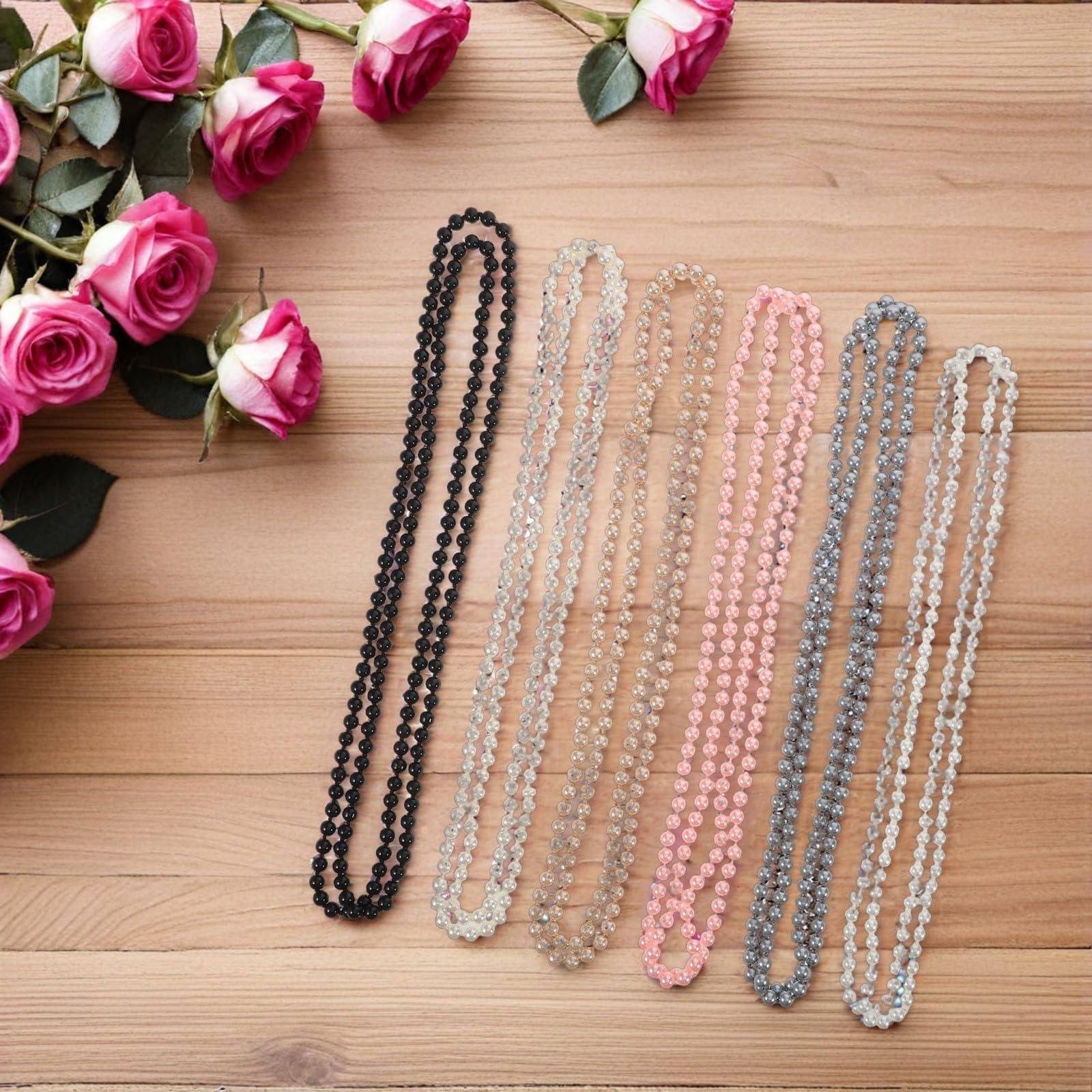 Kisangel 12 Piezas Collar Largo de Perlas Simuladas Blanco de Vidrio Estilo