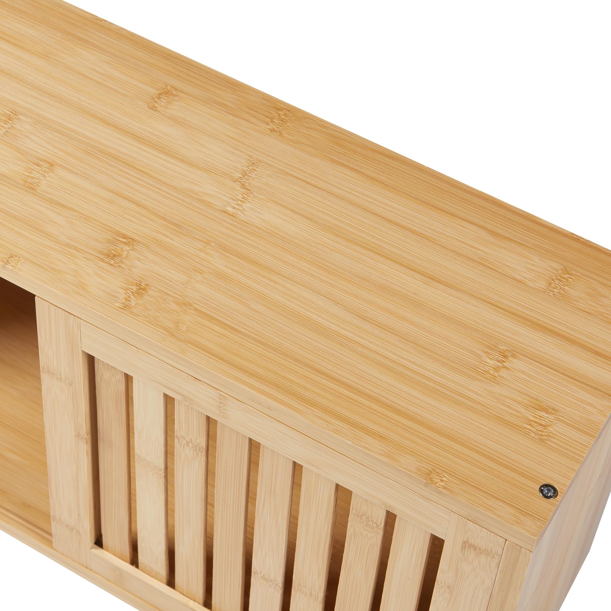 [en.casa] Estantería de Pared con 1 Compartimento Abierto y 2 Cerrados Mueble Mural con 2 Puertas Corredoras para Baño Cocina Ventilación Óptima Bambú 93 x 20 x 33 cm - Natural