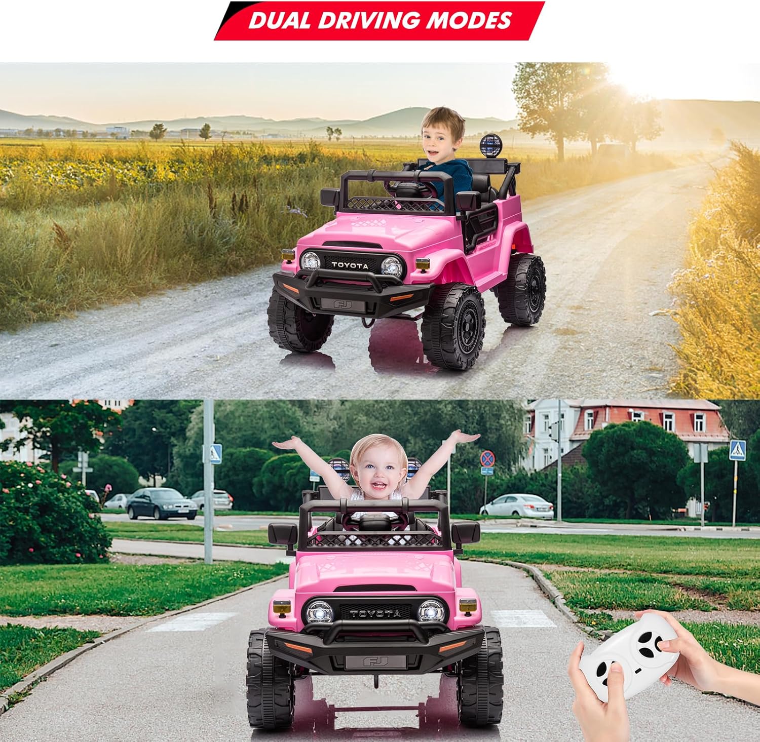 12V Ride on Truck Car, Licensed Toyota Kids Electric Vehicle Car with Remote Control, Battery Power, Music, LED Lights, Spring Suspension, 3-8 Years Old Boy Girl Gift, Pink