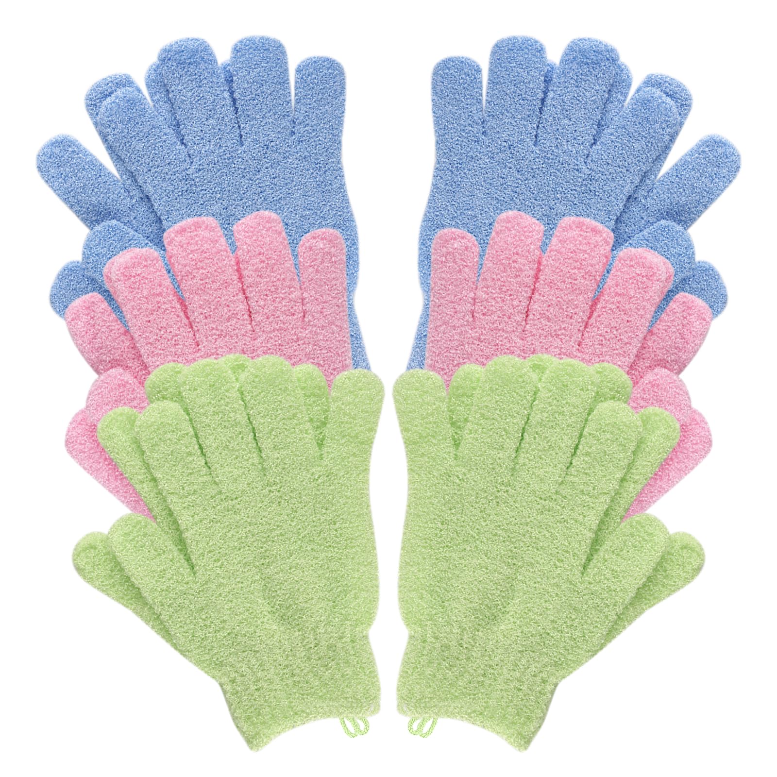 Lafefe Exfoliating Gloves, 12pcs Bath and Body Exfoliator Mitts, Bamboo Shower Gloves, Scrubs Away Ingrown Hair and Dead Skin, for Shower, Spa, Massage and Dead （Blue+Green+Pink）