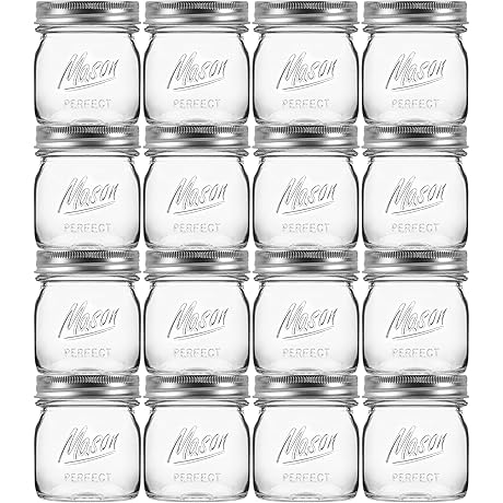 16 Pack 8 oz Glass Mason Jars with Airtight Lids for Canning and Storage