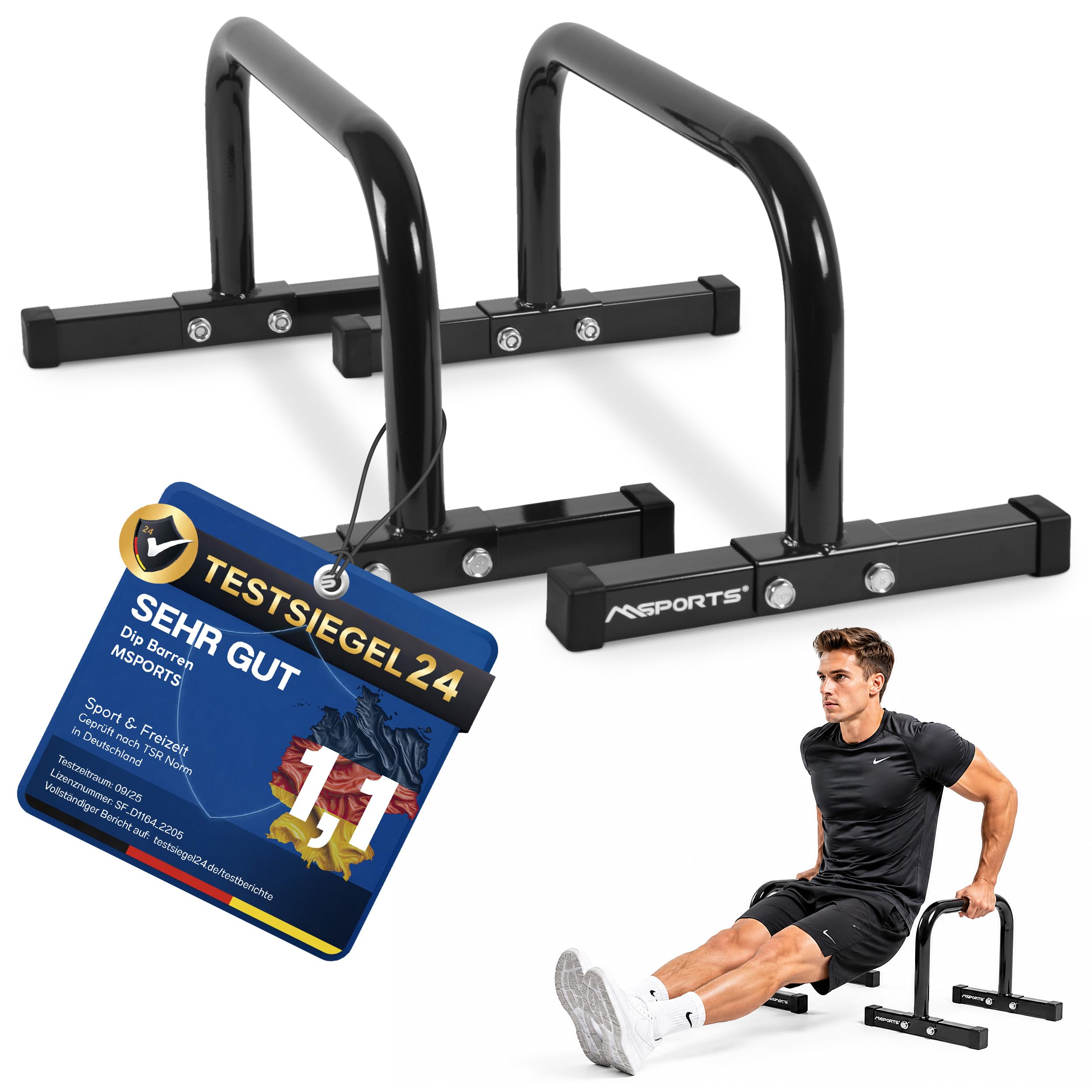 MSPORTS - Parallettes de fitness professionnels - L x l x H :60 x 35 x 29 cm - Composés de barres ou poignées de poussée - Petite taille -