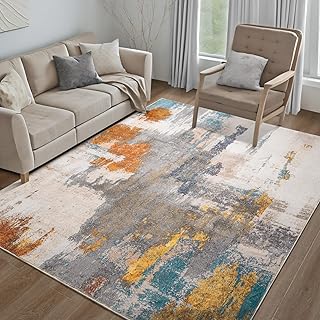 Kelarea Living Room Rug, 5x7 Rug Modern Abstract Washable Rugs Grey Faux...