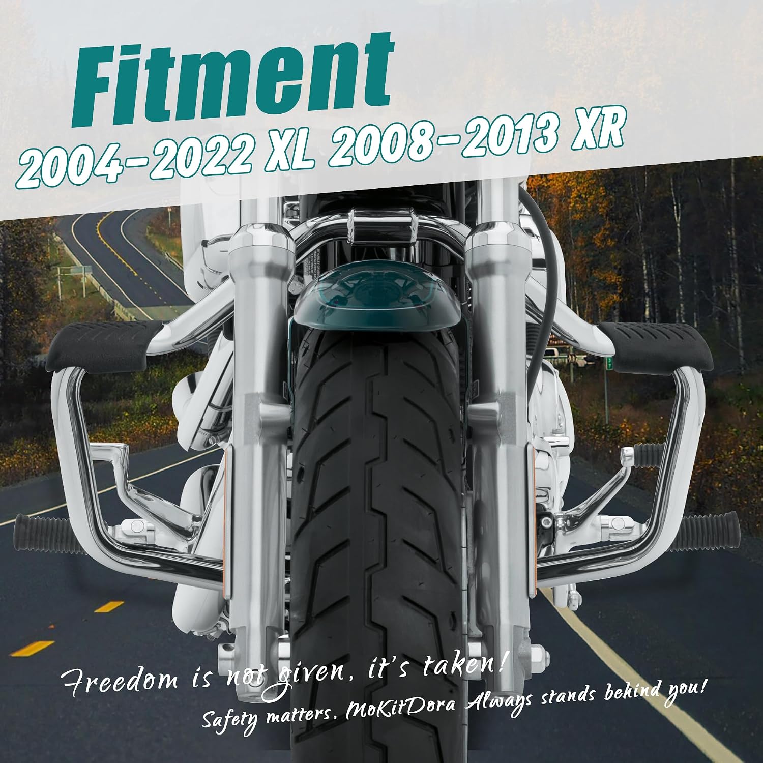MoKitDora Sportster Crash Bar Highway Rail Mustache Engine Guard 1.25" Fat for Harley 2004-2022 XL and 2008-2013 XR Models, Chrome