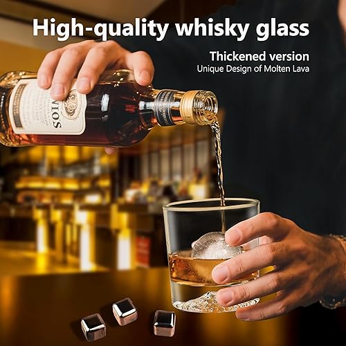 Miniatura 5 de Juego de 2 vasos de whisky de cristal, 10 onzas, de diseño de rocas antiguas para whisky, bourbon, ron y bebida de cóctel, regalo de lujo para