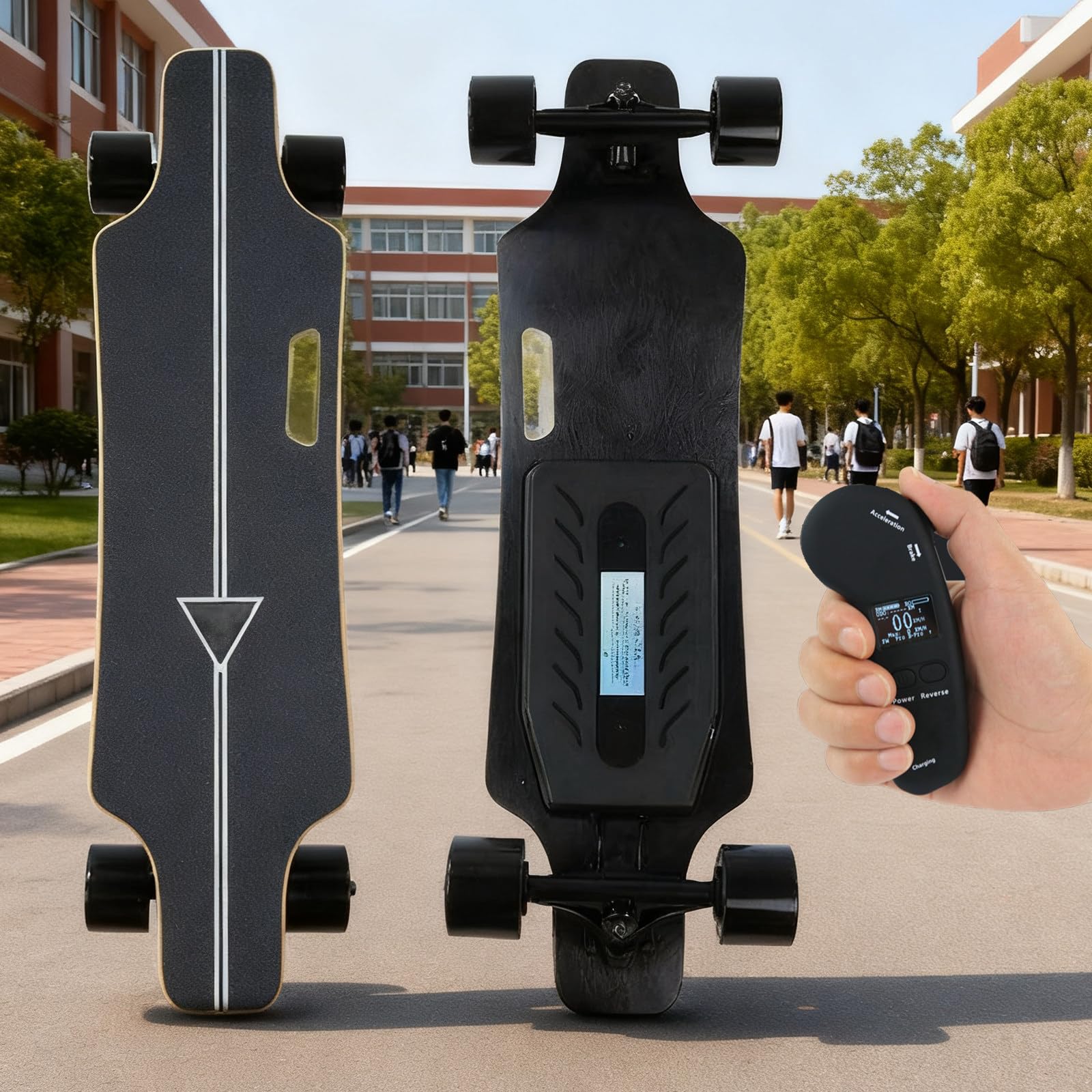 Electric Skateboard con Telecomando Avanzato, Skate Elettrico Massima velocità 35 km/h, Autonomia 16/22/30 km, per Adulti＆ Principianti, Pendolari del Campus A-16km