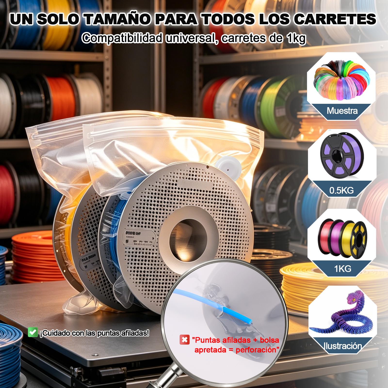 AGPTEK Kit 30 Bolsas Vacío para Filamento 3D, Bomba Eléctrica 60kPa