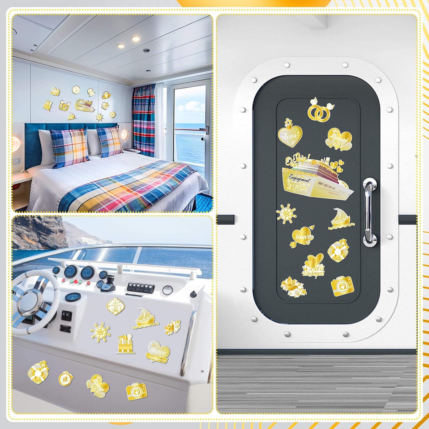 26pcs Just Married Honeymoon Cruise Door Magnets Decorations for Cabin Door,Black Gold Cruise Ship Door Decor Magnetic for Just Married Men Women Honeymoon Anniversary Wedding Engagement Party Car image 5