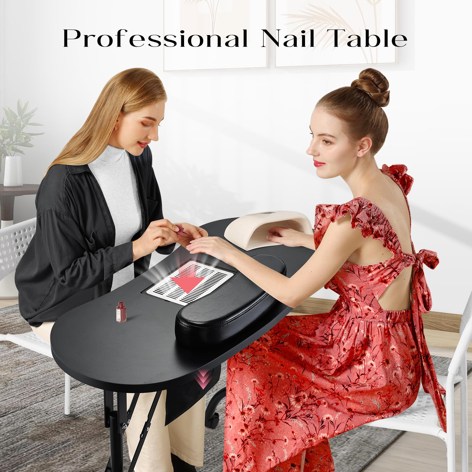 Faquenc Nail Table with Nail Dust Collector, Portable Nail Desk Rolling Manicure Table for Nail Tech Travel Nail Station Professional Foldable Nail Salon Table with Cacuum,Arm Rest,Lockable Wheels,Bag