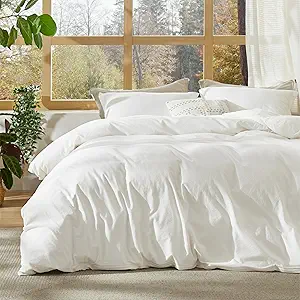 Bedsure 100% Stone Washed Cotton Duvet Cover King Size - White Minimalist Cotton Duvet Cover Linen Like for All Seasons - GentleSoft™ Plain Simple Bedding (White, King, 104"x90")