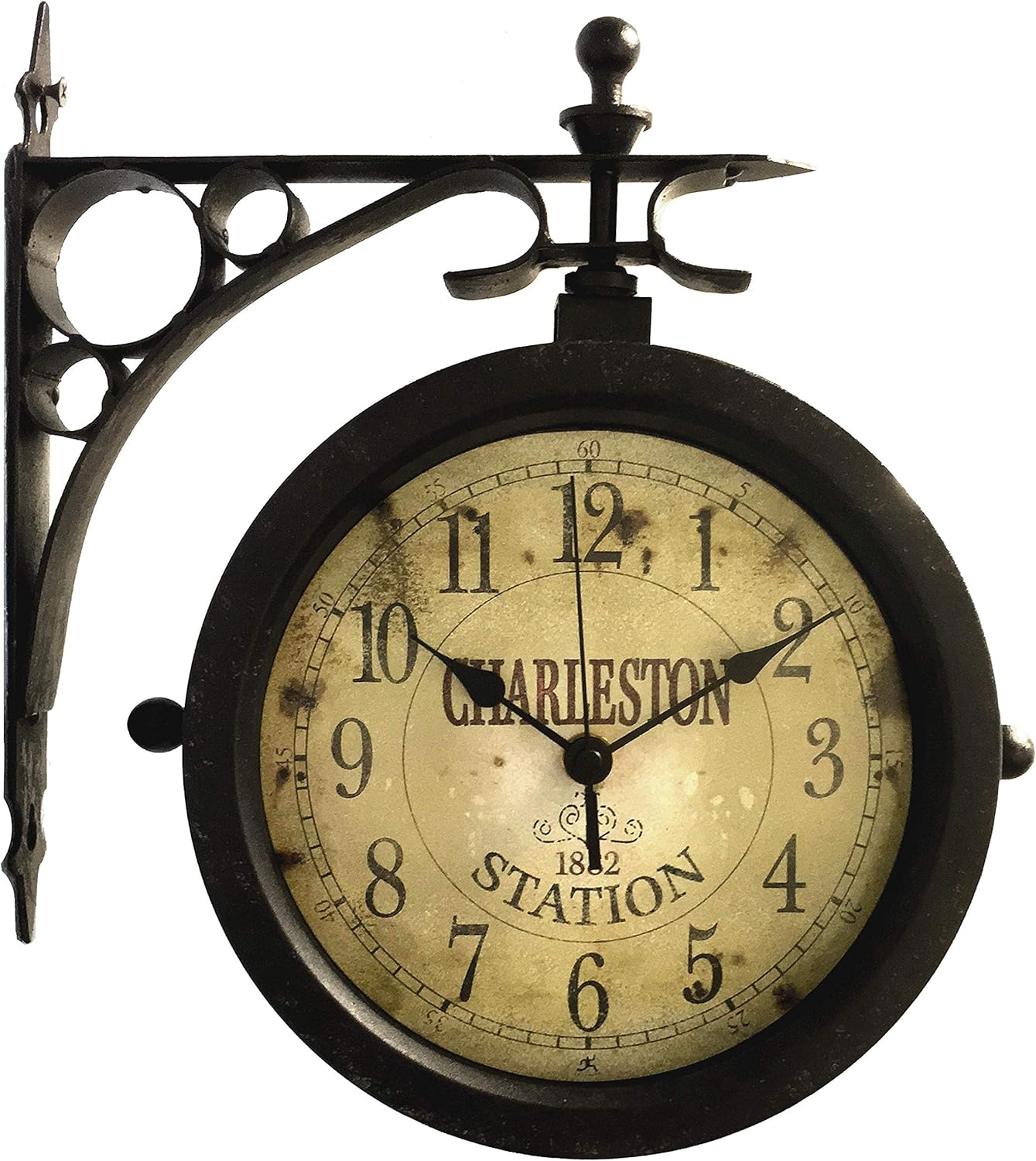 Infinity Instruments Charelston Outdoor Clock, Waterproof Double Sided Train Station