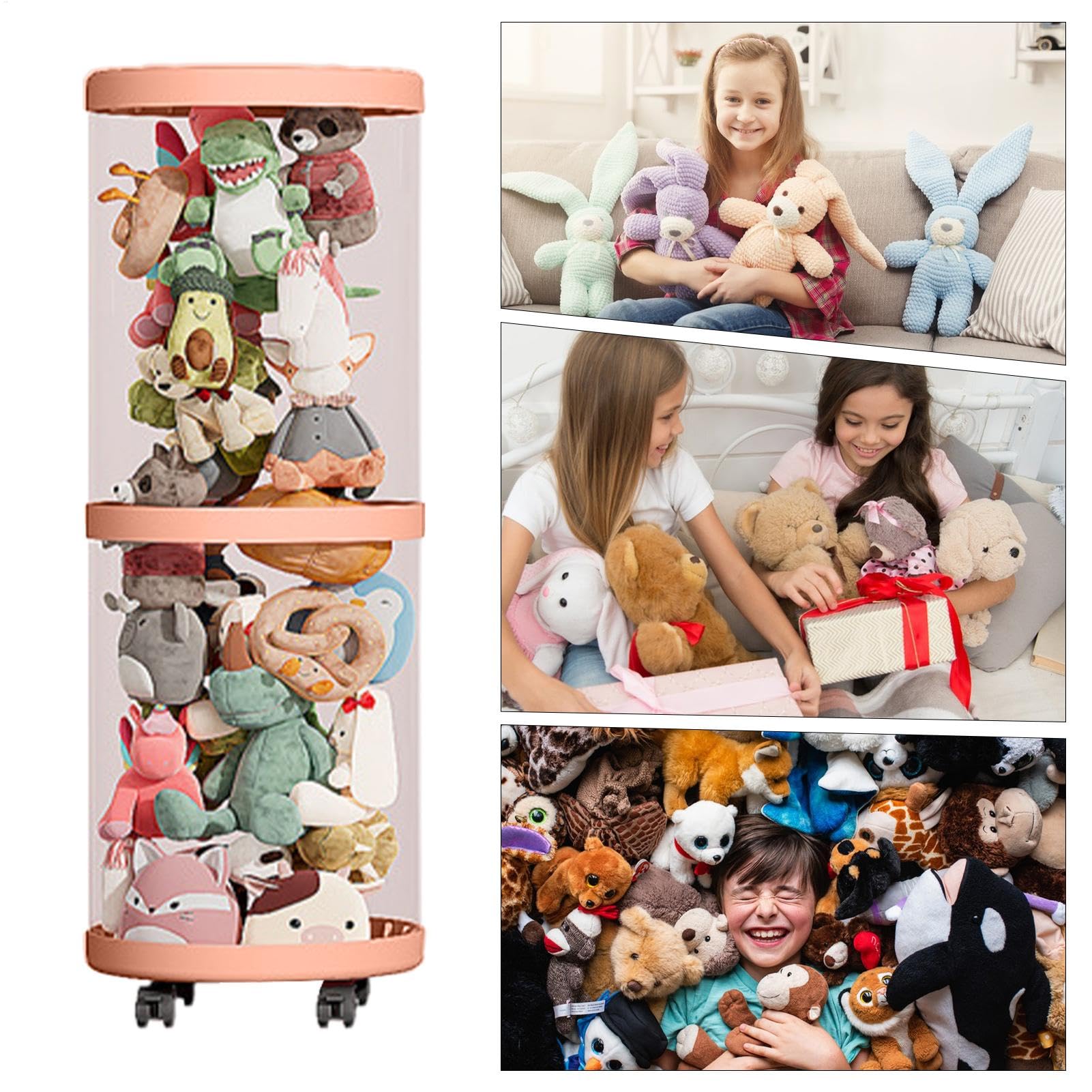 Tube Rangement Peluche, Rangement Vertical Pour, 34 cm (L) x 28 (W) x 27 (H), Avec Roues, Pour et Petits Objets, Chambre Enfant