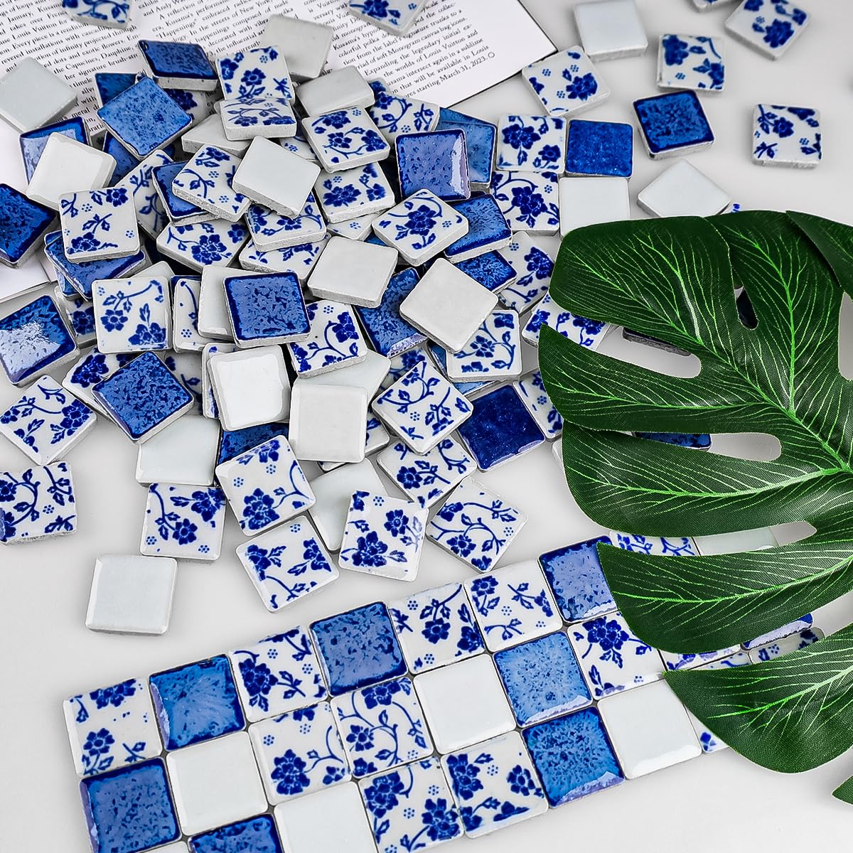 Yatinkim Porzellan Fliesen Mosaik - 121 Stück Blau Weiß Design