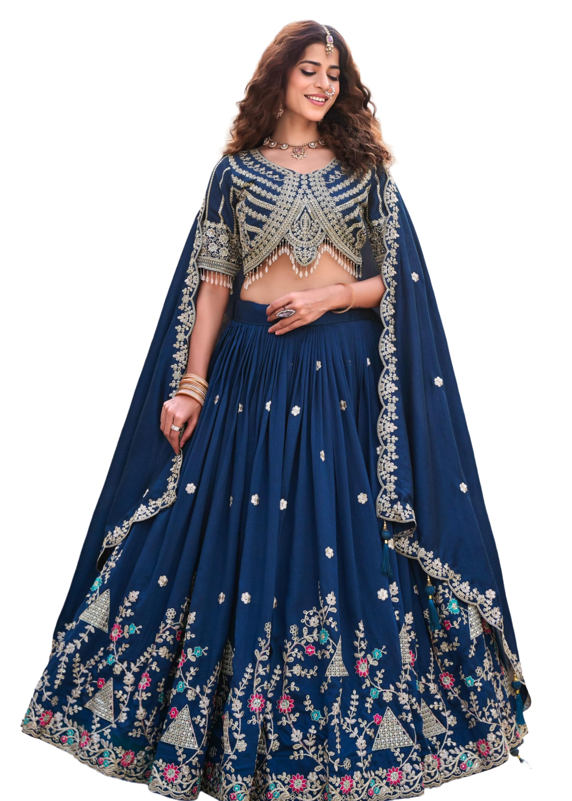 STEP N SHOP.COM Wedding Wear Designer Fancy Readymade Lehenga Choli Set 20593, Blue2, 38
